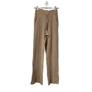 Amy Lynn Womens Tan Camel Ribbed Stretch Knit Lounge Pants Size Medium